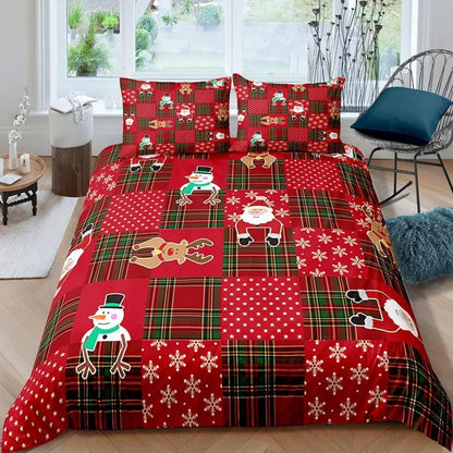 Kinder Bettwäsche Weihnachten 135x200 cm 4-teilig Rot Kariert