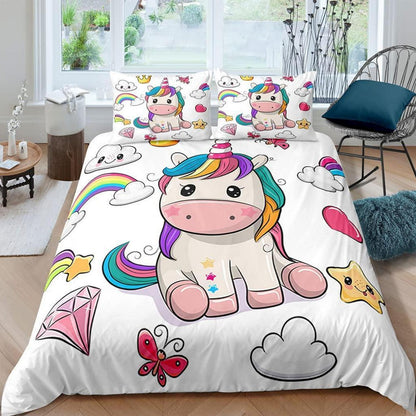Kinder Bettwäsche Einhorn 135x200 cm 4-teilig – Weiche Mikrofaser Bettwäsche