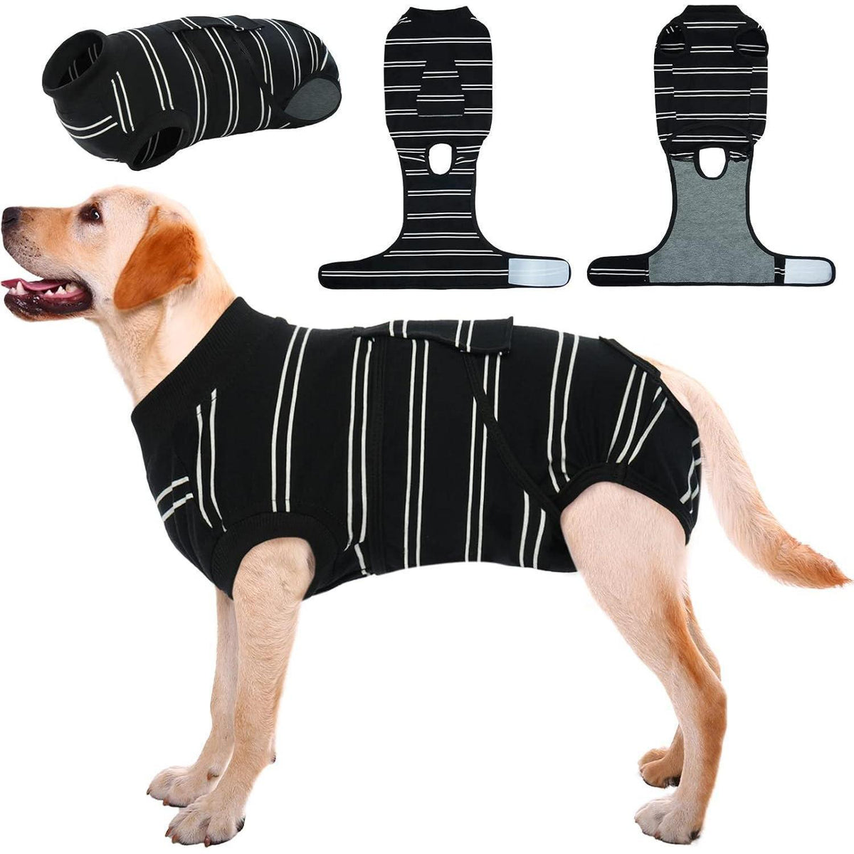 Hunde & Katzen OP-Anzug atmungsaktiv – Wundschutz & E-Halsband Alternative XL Schwarz