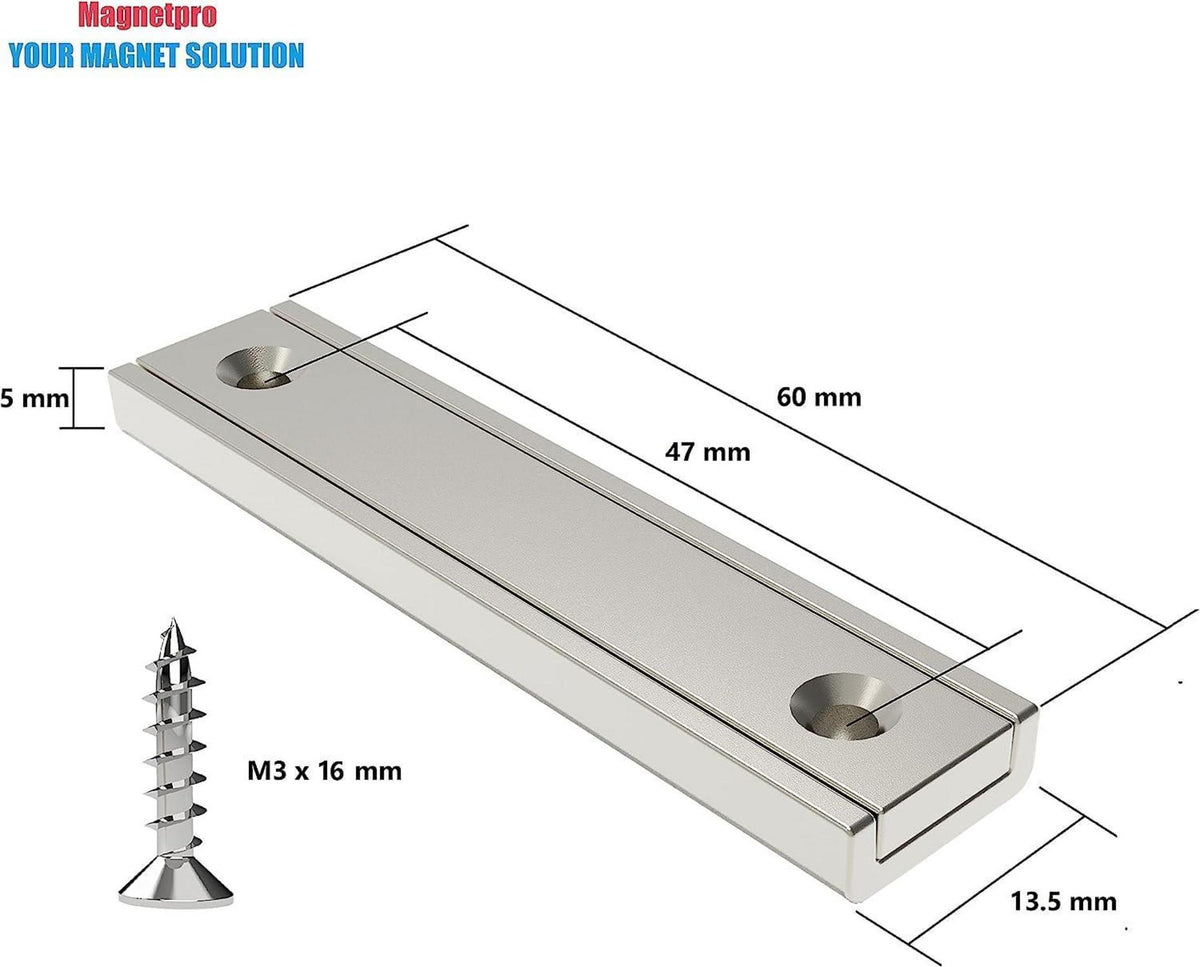 Rechteckmagnete 16 Stück 30 KG Kraft 60x13,5x5 mm mit Loch und