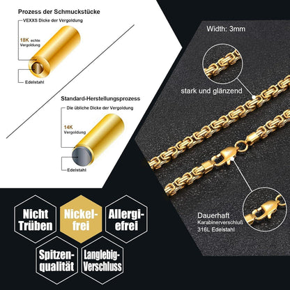 Königskette 4/6mm 18K Gold beschichtet Edelstahl, Herren Damen, 45-65cm