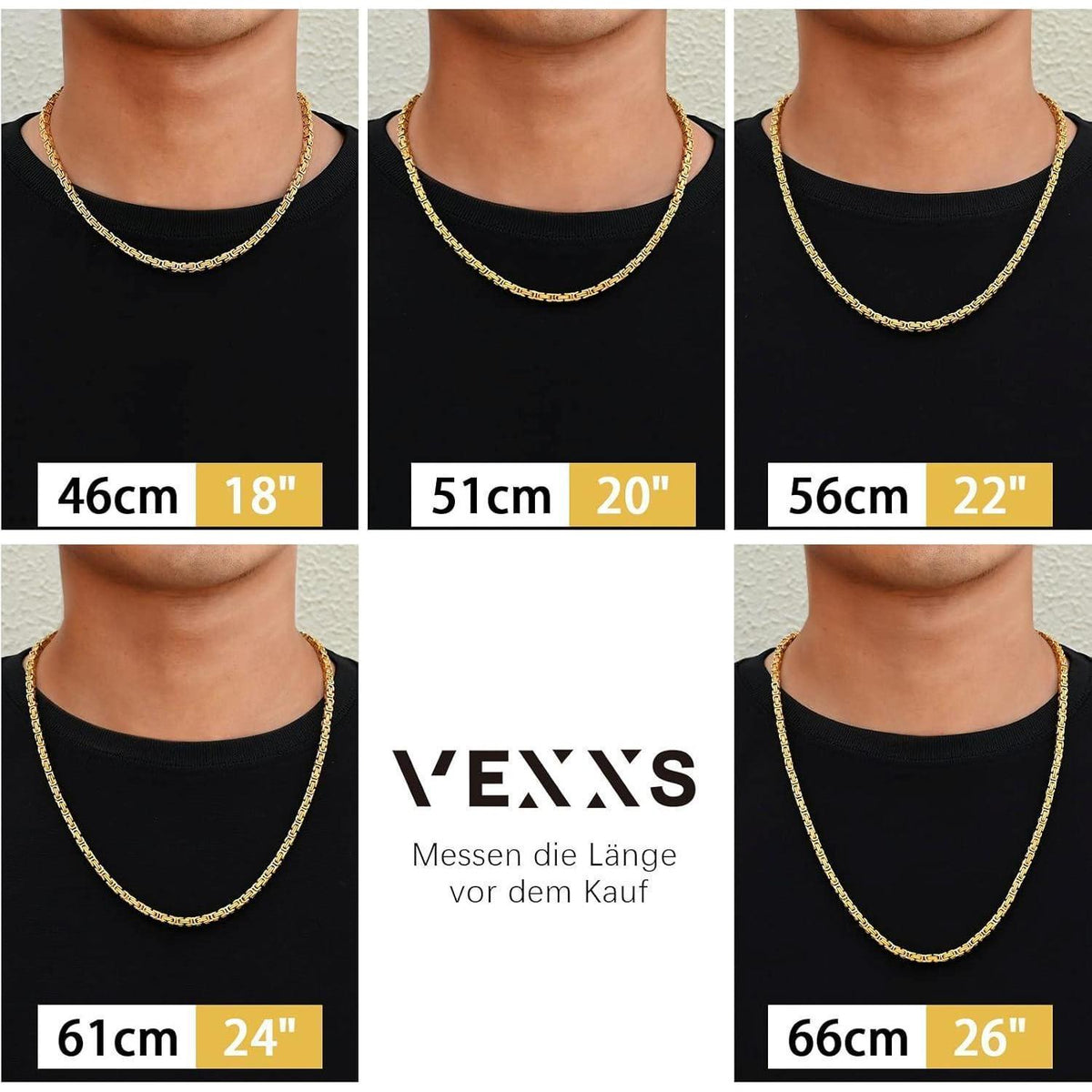 Königskette 4/6mm 18K Gold beschichtet Edelstahl, Herren Damen, 45-65cm