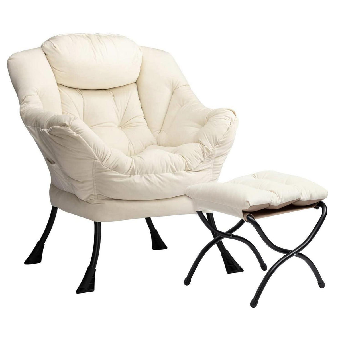 Beiger Ohrensessel mit Hocker – Wohnzimmer Relaxsessel