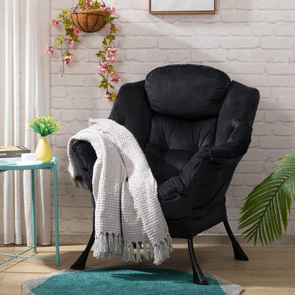 Ohrensessel mit Hocker | Samt Relaxsessel Wohnzimmer Sessel Schwarz