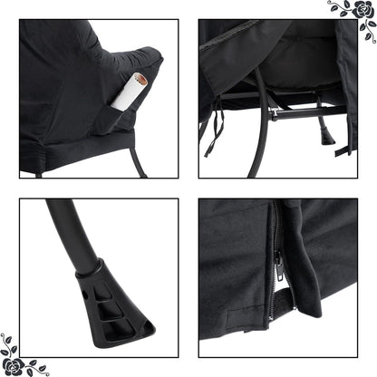 Ohrensessel mit Hocker | Samt Relaxsessel Wohnzimmer Sessel Schwarz
