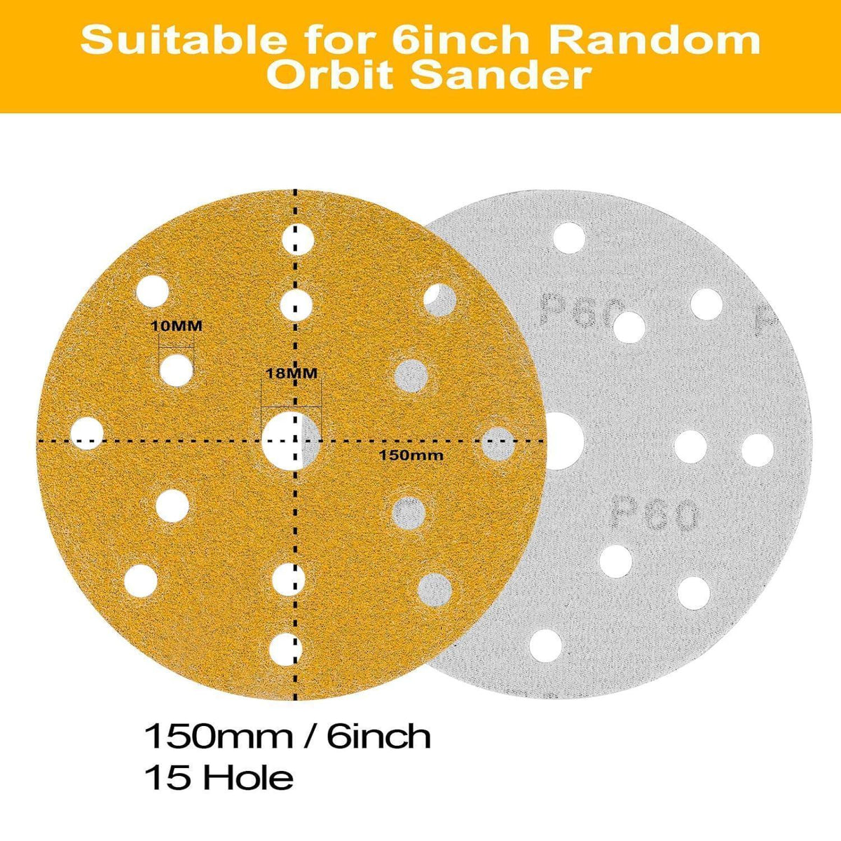 Schleifscheiben Klett 150mm 15 Loch 50er Set Mischkorn
