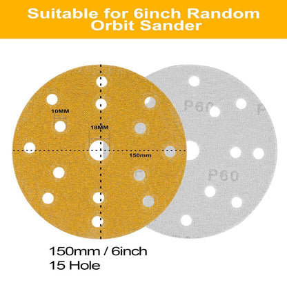 Schleifscheiben Klett 150mm 15 Loch 50er Set Mischkorn