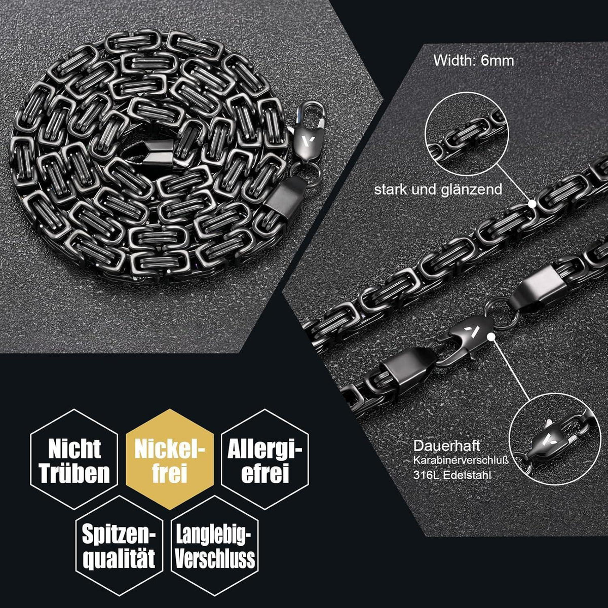Königskette 4/6mm 18K Gold beschichtet Edelstahl Herren Damen