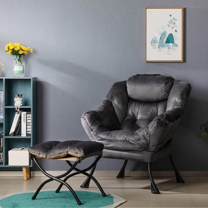 Ohrensessel mit Hocker – Grau Dunkelgrau, bequemer Relaxsessel