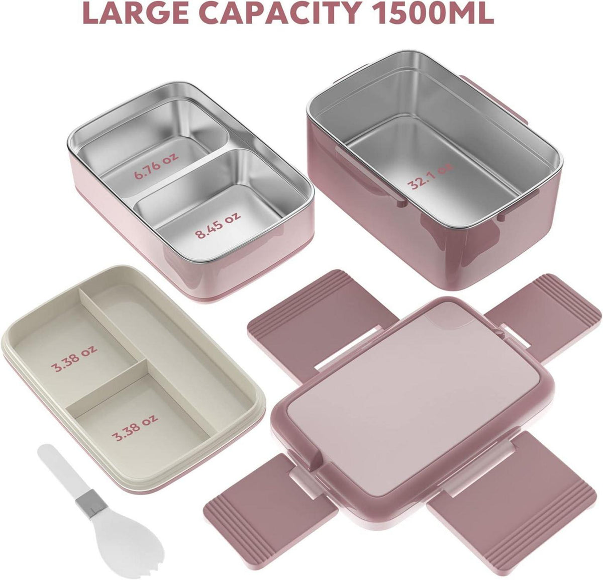 WayEee Bento Box Lunchbox Edelstahl Auslaufsicher 1500ml BPA Frei Rosa
