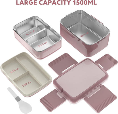 WayEee Bento Box Lunchbox Edelstahl Auslaufsicher 1500ml BPA Frei Rosa