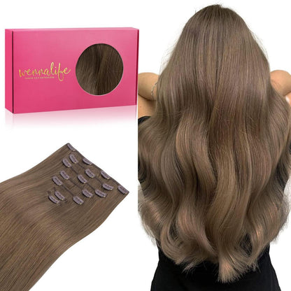 Clip in Haarverlängerung Echthaar Ash Braun 45cm