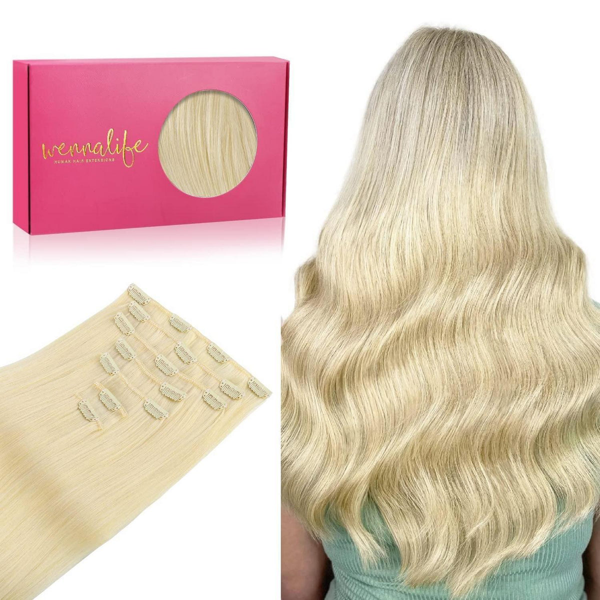Clip in Echthaarverlängerung 60cm Bleichblond #613R