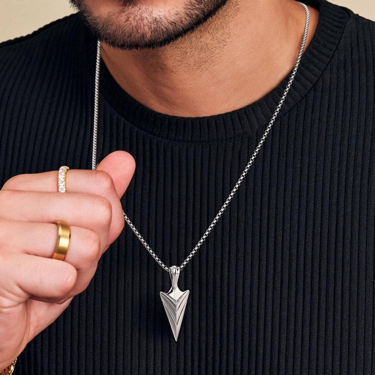 KRKC&CO Anhänger Kette 3/2mm 61cm Gold/Weißgold Kreuz Pfeilspitze
