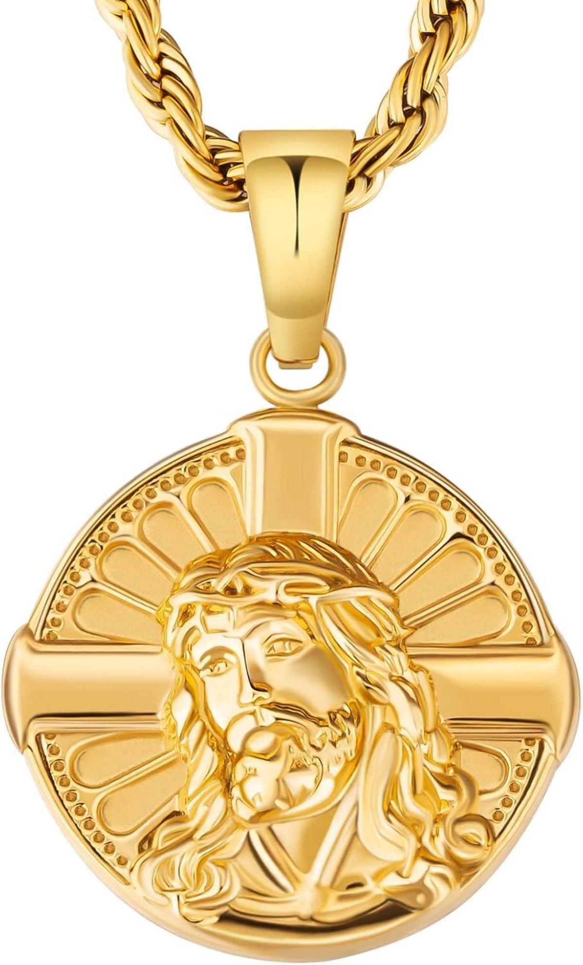 Goldene Jesus Münze Anhänger Kette Kompass Löwe St. Christopher