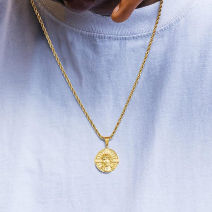 Herren Kette mit Münze Anhänger 18K vergoldet 55,9cm Jesus