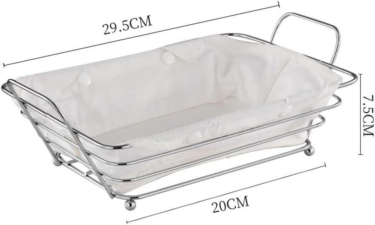 Brötchenkorb mit Stoffeinsatz Metall Servierkorb Brotkorb 30 cm, Silber