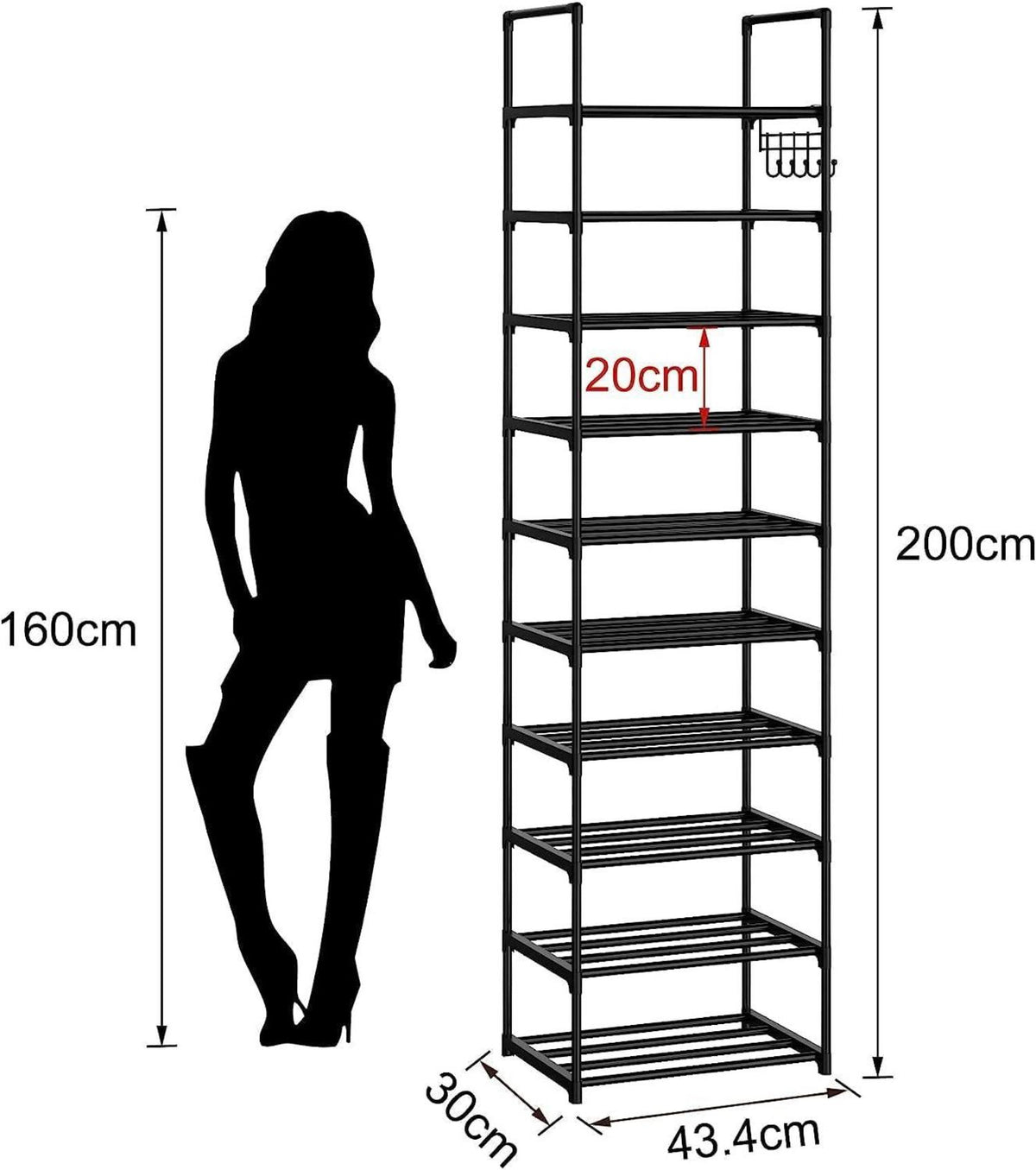 Schuhregal 10 Ablagen Schuhschrank hoch Schmal für Flur&Wohnzimmer