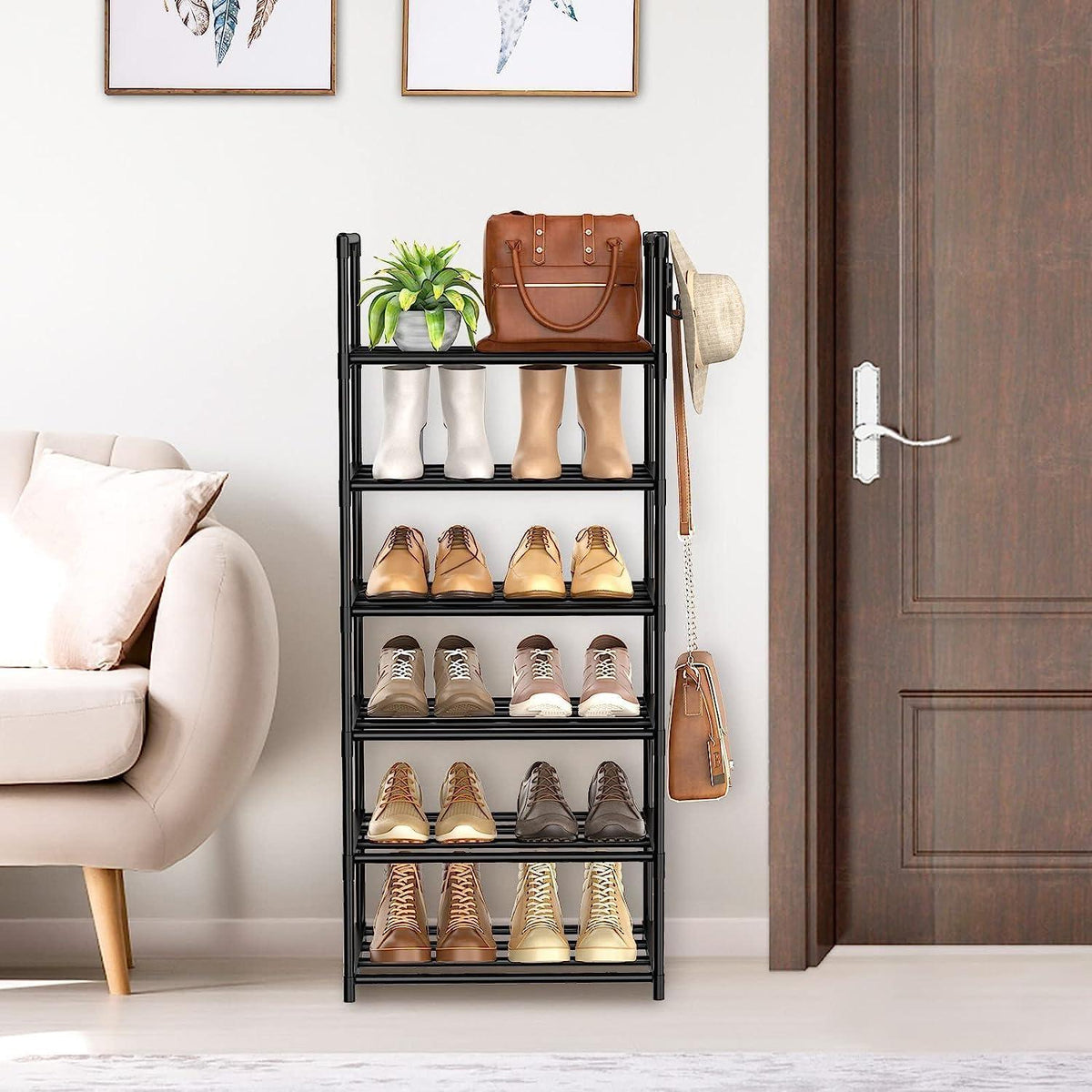 Vicye Schuhregal 6 Ablagen Metall Schmal Flur Wohnzimmer