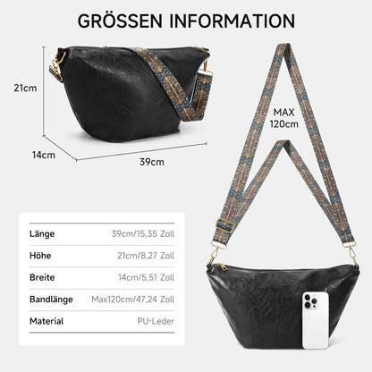 Weiche-Leder Umhängetasche Damen Groß Schultertasche Vintage Schwarz
