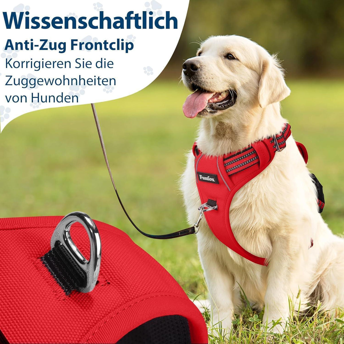 Hundegeschirr mit Griff & Reflektor | Rot M