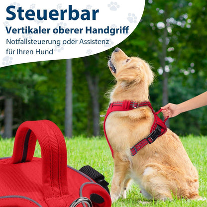 Hundegeschirr mit Griff & Reflektor | Rot M