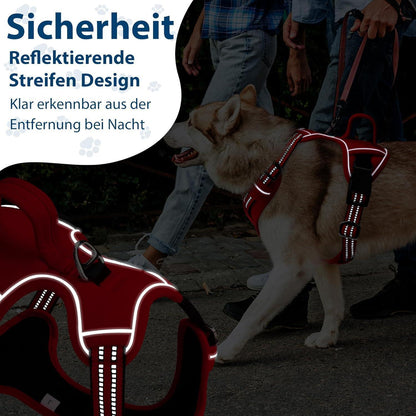 Hundegeschirr mit Griff & Reflektor | Rot M
