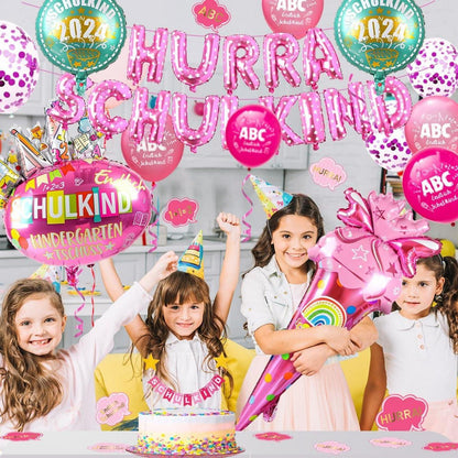 Rosa Mädchen Einschulung Deko Set mit Luftballon und Folienballon