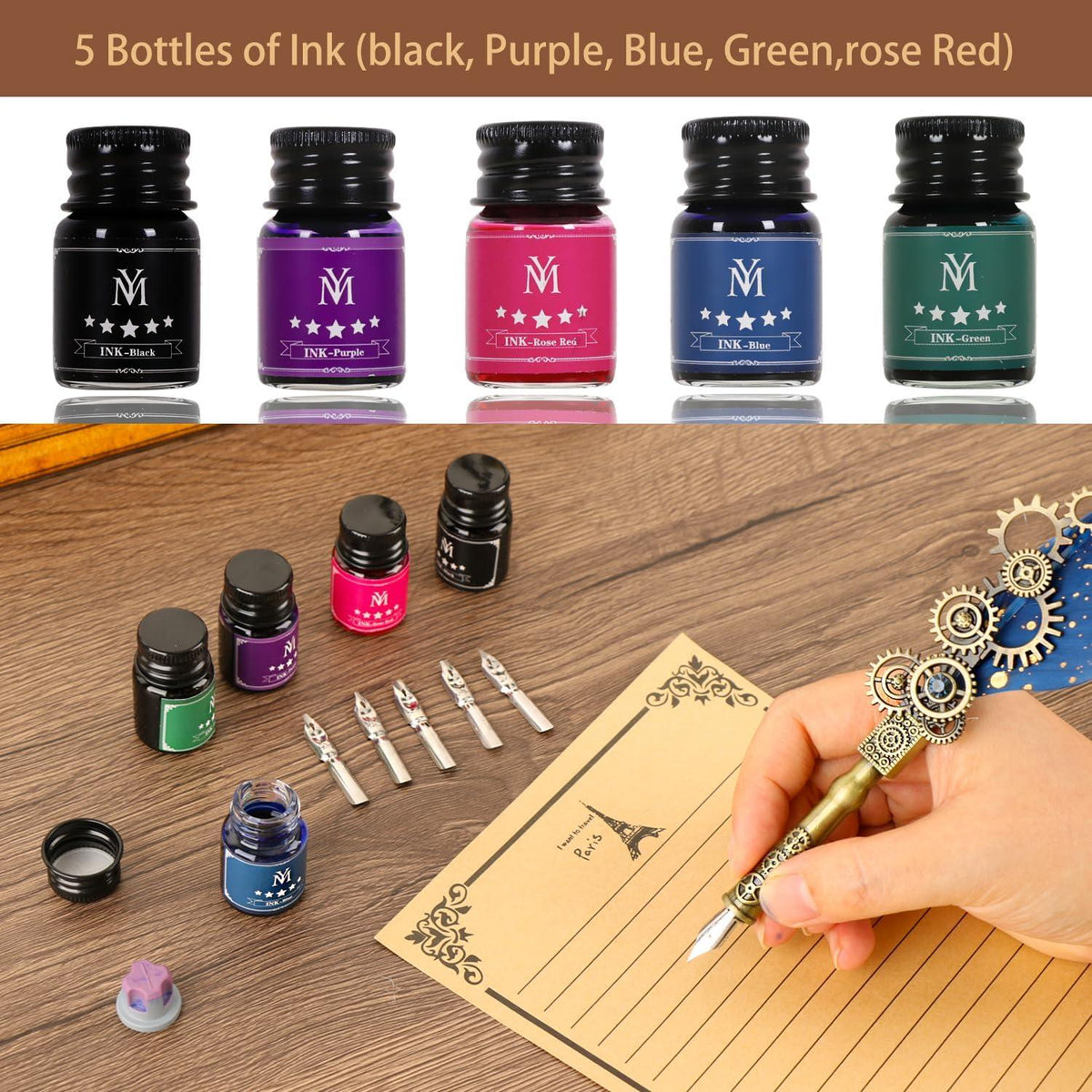 MPRINCE Federkiel und Tinte Set - Luxus Geschenkset Blau
