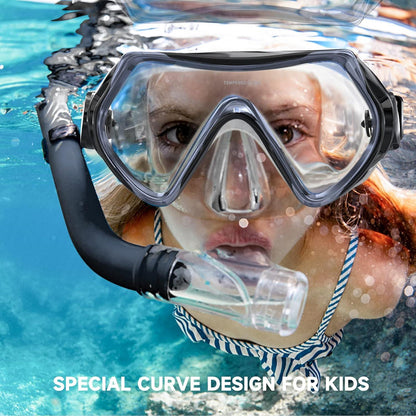 Taucherbrille Kinder Schwimmbrille Schnorchelmaske 180°Panorama Anti