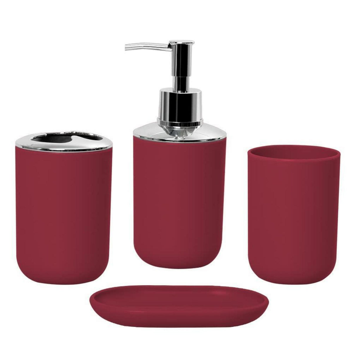 4-teiliges Badezimmer Set – Moderner Organizer in Weinrot