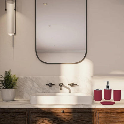 4-teiliges Badezimmer Set – Moderner Organizer in Weinrot