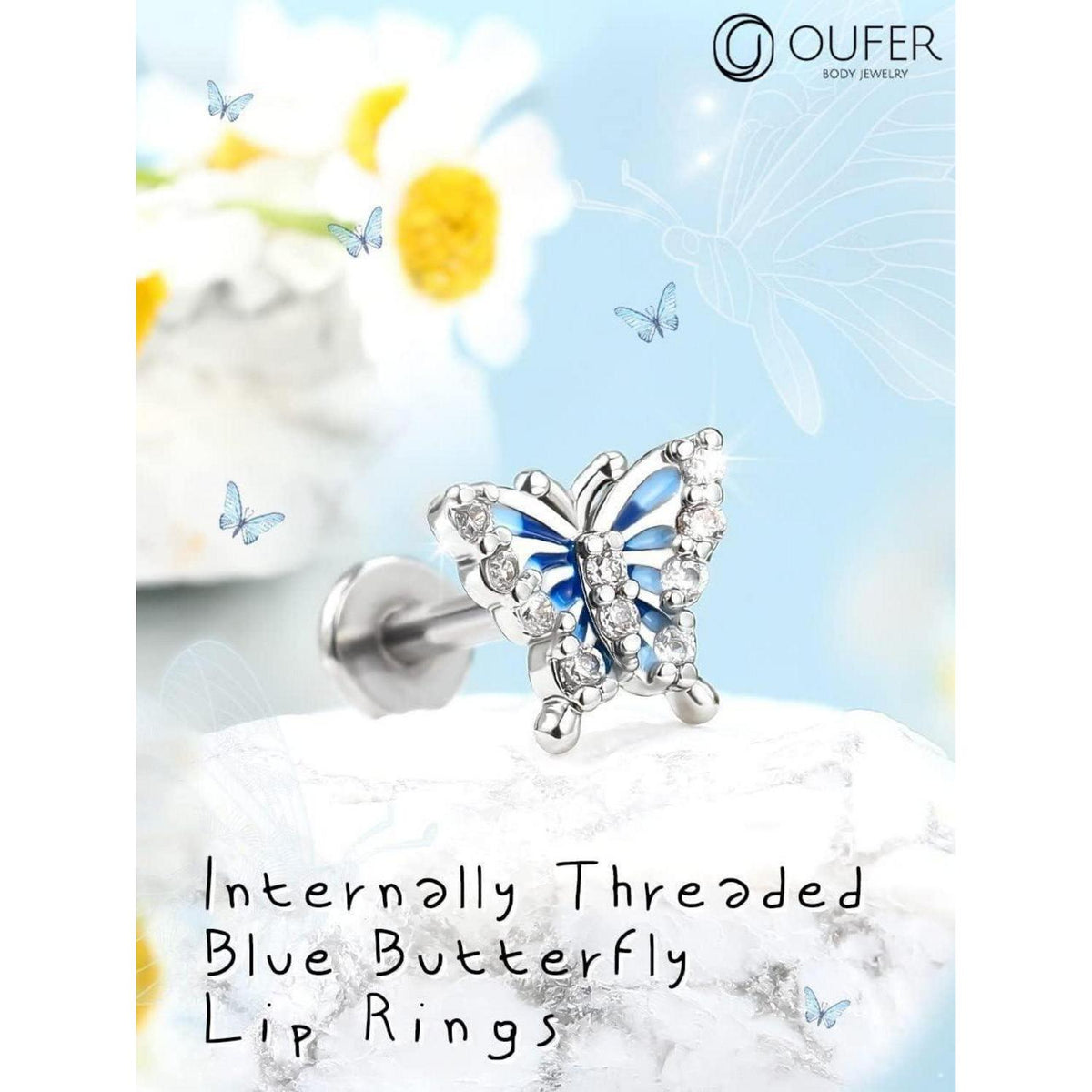Chirurgenstahl Helix Piercing Schmetterling mit Zirkonia 16g-8mm