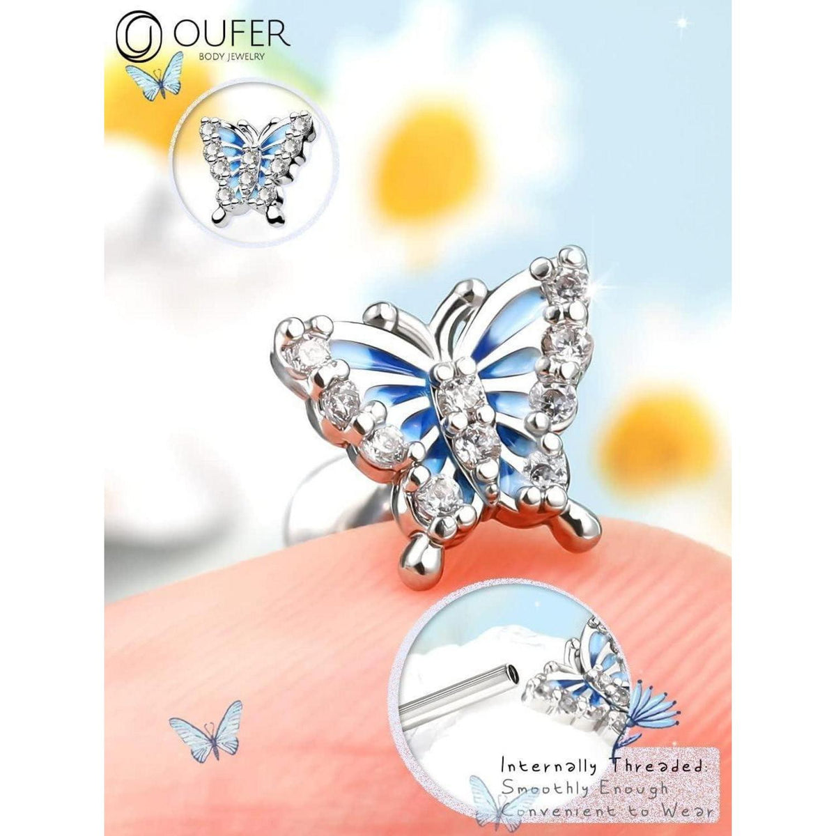 Chirurgenstahl Helix Piercing Schmetterling mit Zirkonia 16g-8mm