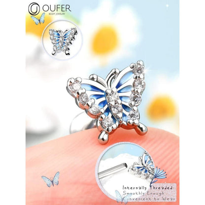 Chirurgenstahl Helix Piercing Schmetterling mit Zirkonia 16g-8mm
