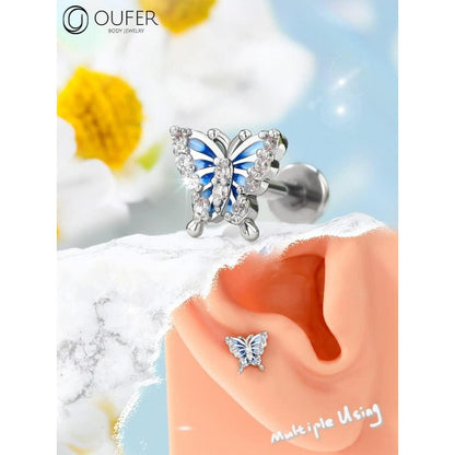 Chirurgenstahl Helix Piercing Schmetterling mit Zirkonia 16g-8mm