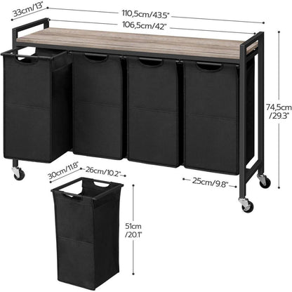 Wäschekorb mit Ablage und Rollen 4x39,8L Oxford-Gewebe