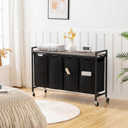 Wäschekorb mit Ablage und Rollen 4x39,8L Oxford-Gewebe