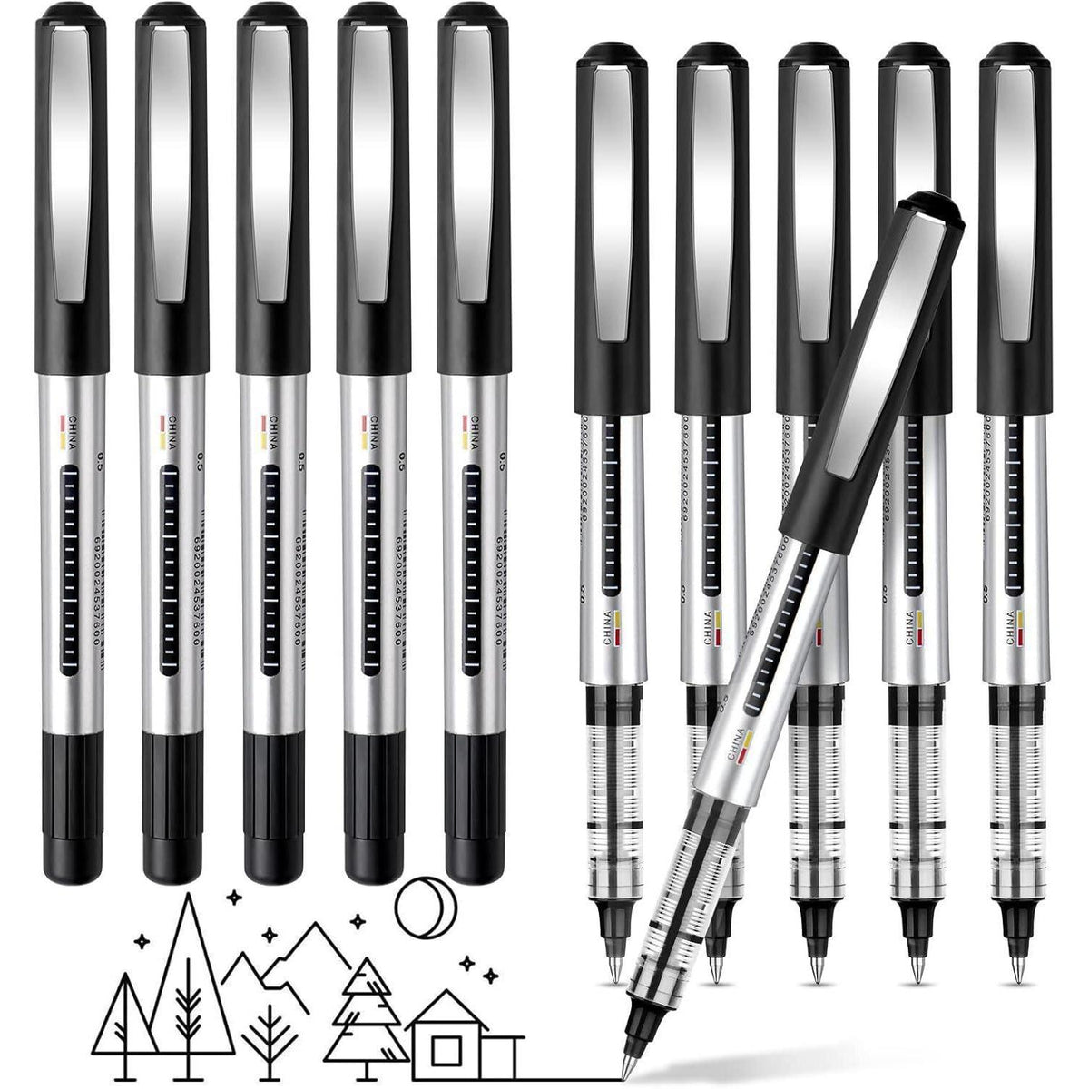 16x Gelschreiber Schwarz 0.5mm Schnelltrocknend & Reibungslos