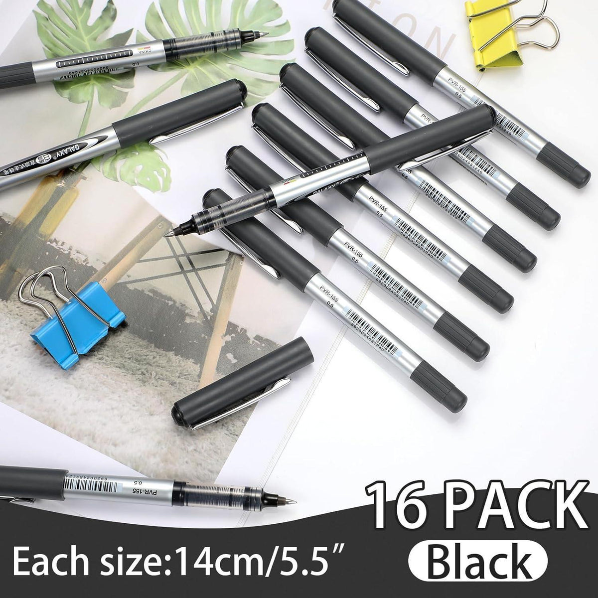 16x Gelschreiber Schwarz 0.5mm Schnelltrocknend & Reibungslos