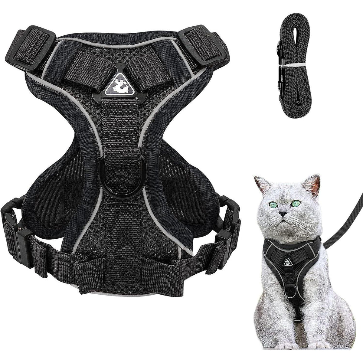 Ausbruchsicheres Katzengeschirr mit Leine, L Schwarz
