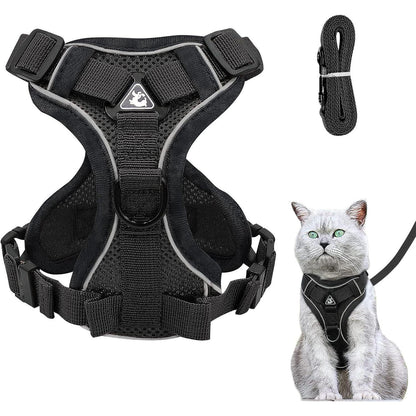 Ausbruchsicheres Katzengeschirr mit Leine, L Schwarz