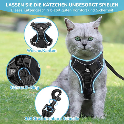 Ausbruchsicheres Katzengeschirr mit Leine, L Schwarz