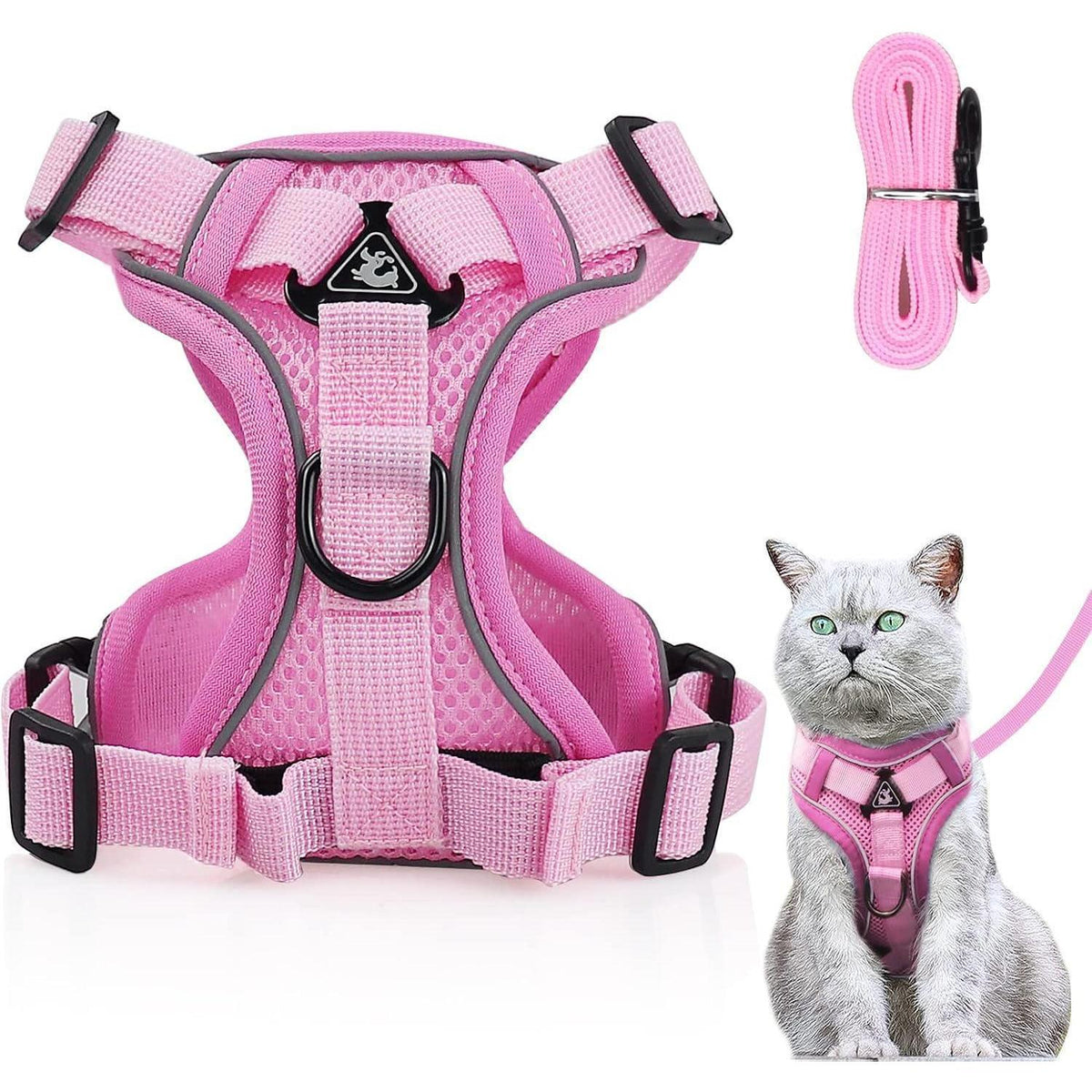 Ausbruchsicheres Katzengeschirr mit Leine, Hell Rosa L