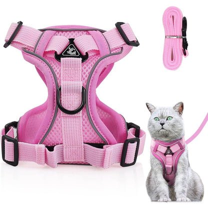 Ausbruchsicheres Katzengeschirr mit Leine, Hell Rosa L