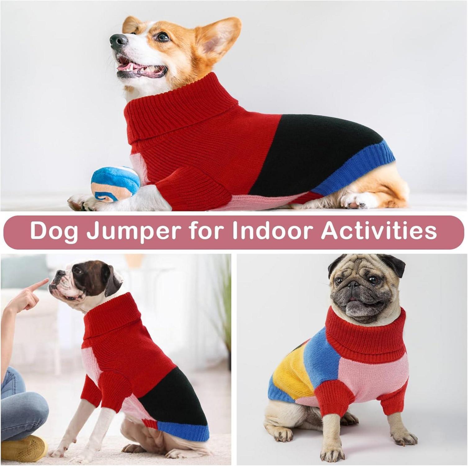Hundepullover Rollkragen Mittelgroße Hunde Farbblockierung Warm Rot XL