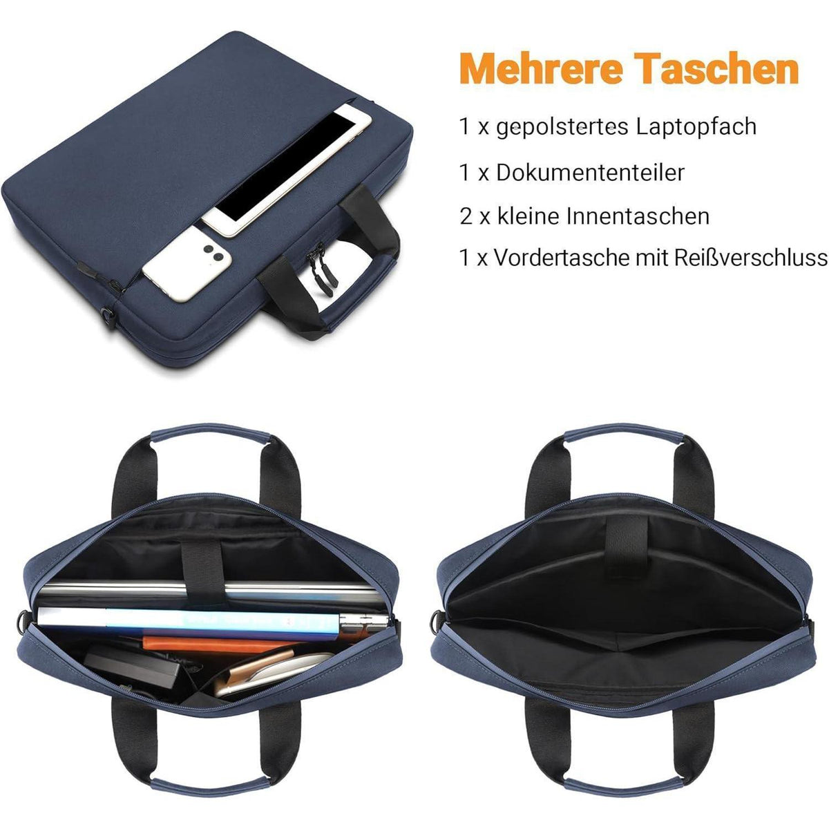 Laptoptasche 15,6-16 Zoll wasserdicht mit Schultergurt dunkelblau
