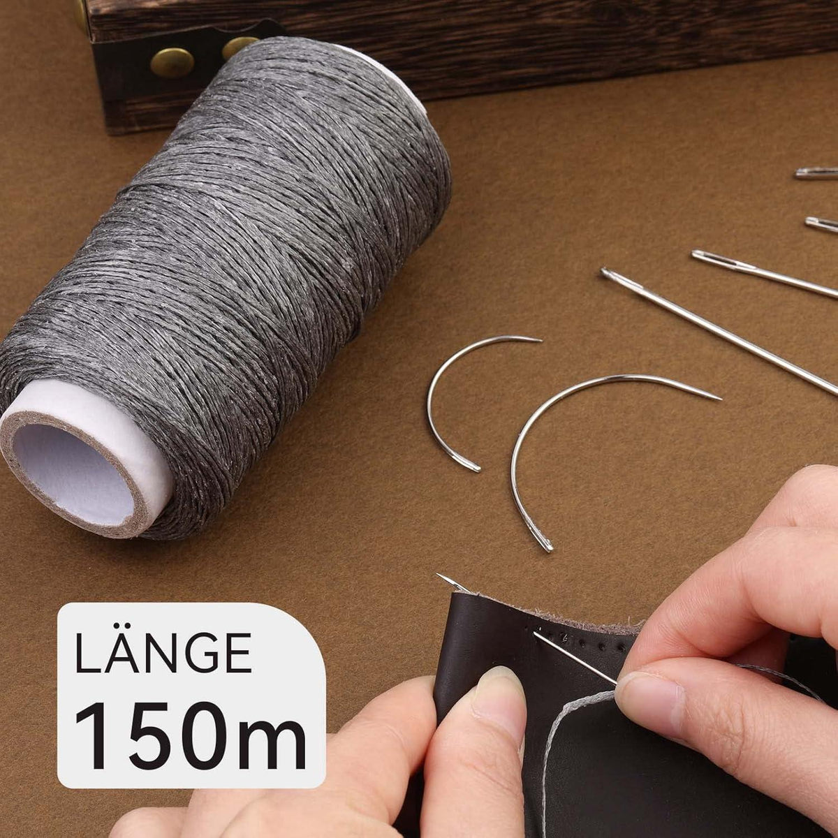 Namner Leder Faden Set 150D Dunkelgrau Ledergarn mit Nadeln