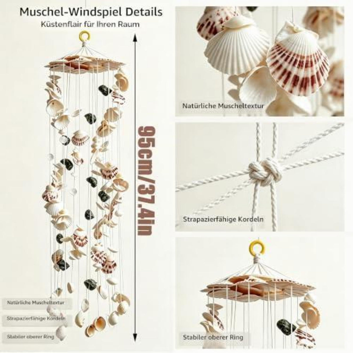 Handgefertigtes Muschel-Windspiel – Dekoration für Balkon & Garten