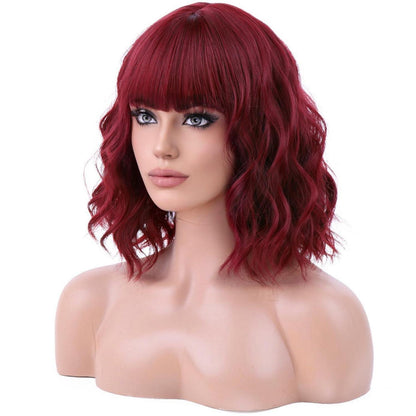 Rote Bob Perücke mit Pony – Wellig, Lockig, Synthetisch